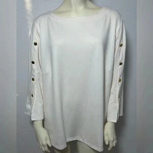 Liz Claiborne 3/4 Gold Button Sleeve Blouse in Ivory - EUC - Size 0X